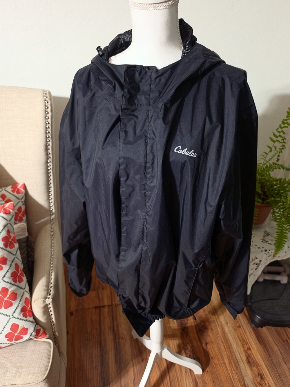 Cabela's Black Hooded Rain Jacket